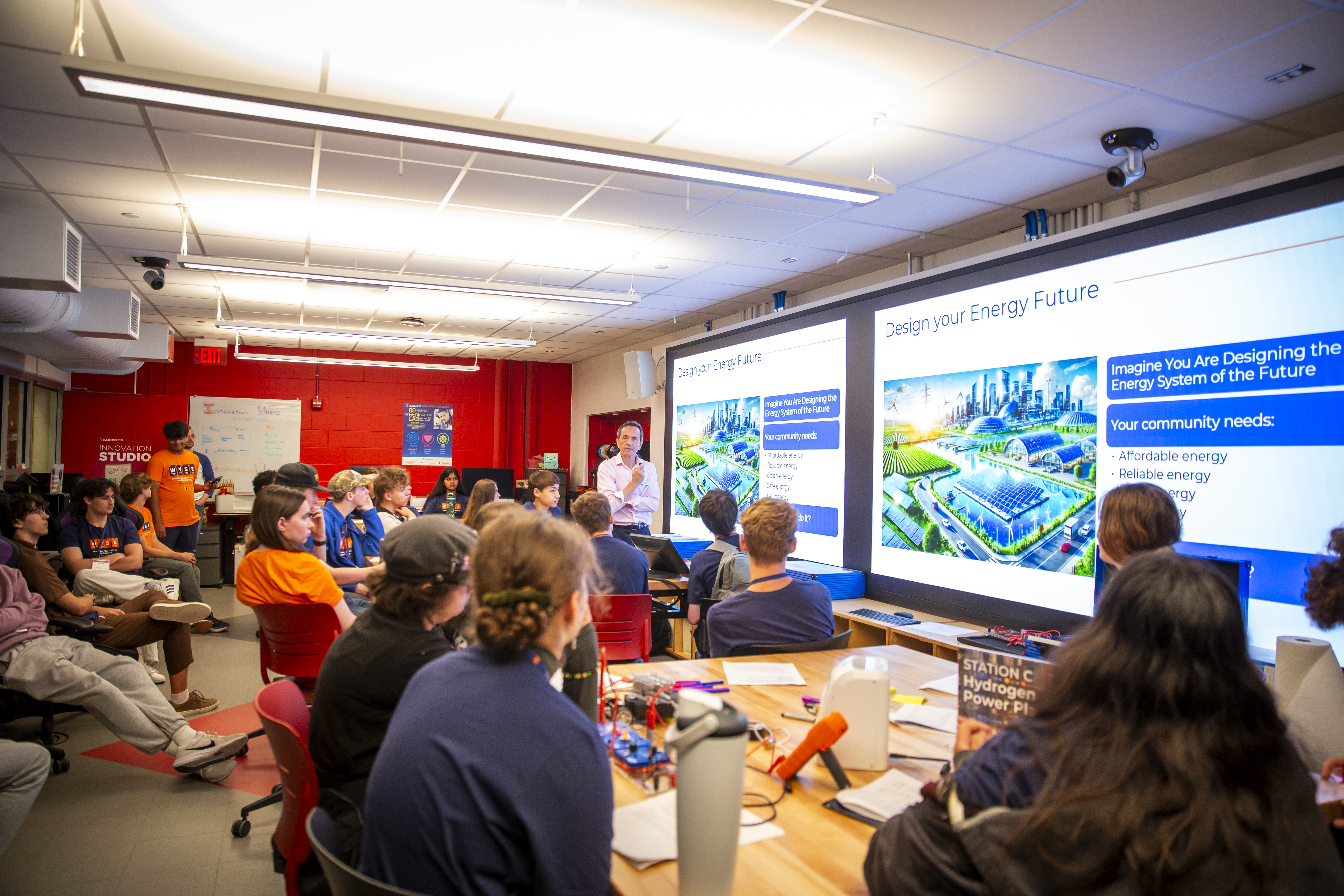 Students participating in a hands-on ReGen Lab workshop in the Illinois Innovation Studio.