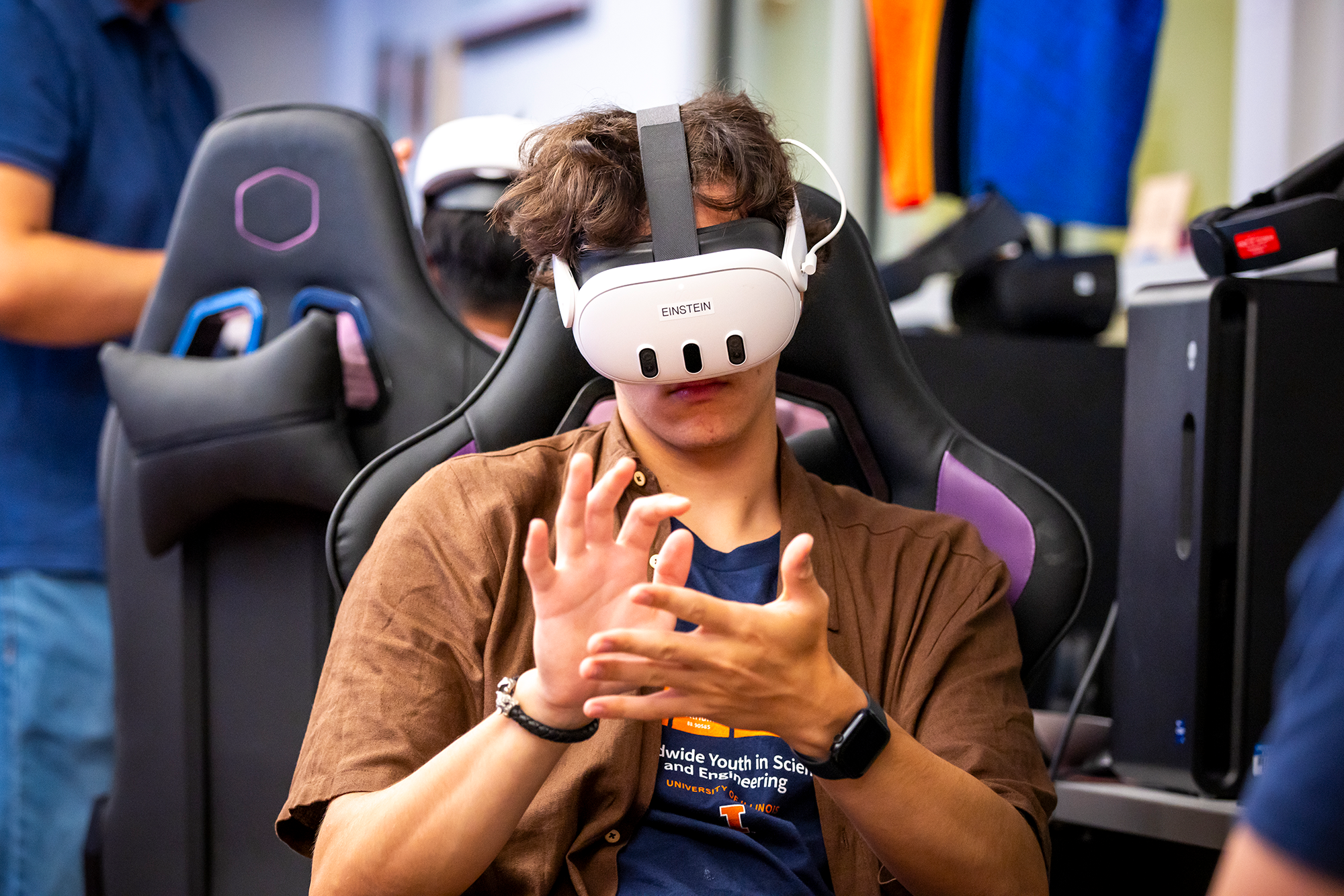 Learners exploring nuclear power generation through immersive virtual reality experiences.
