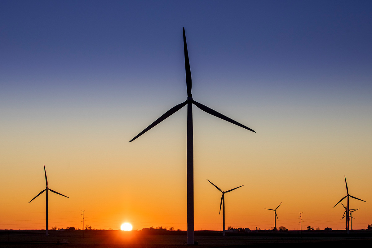 windmills on the UIUC campus at sunset - photo by Fred Zwicky